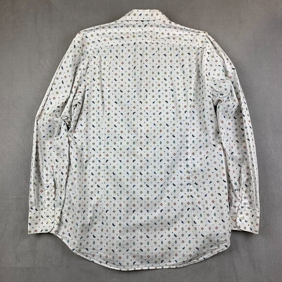 Etro Mens Shirt 42 Large White Paisley Print Button Up Long Sleeve Comfortetro - Picture 9 of 9